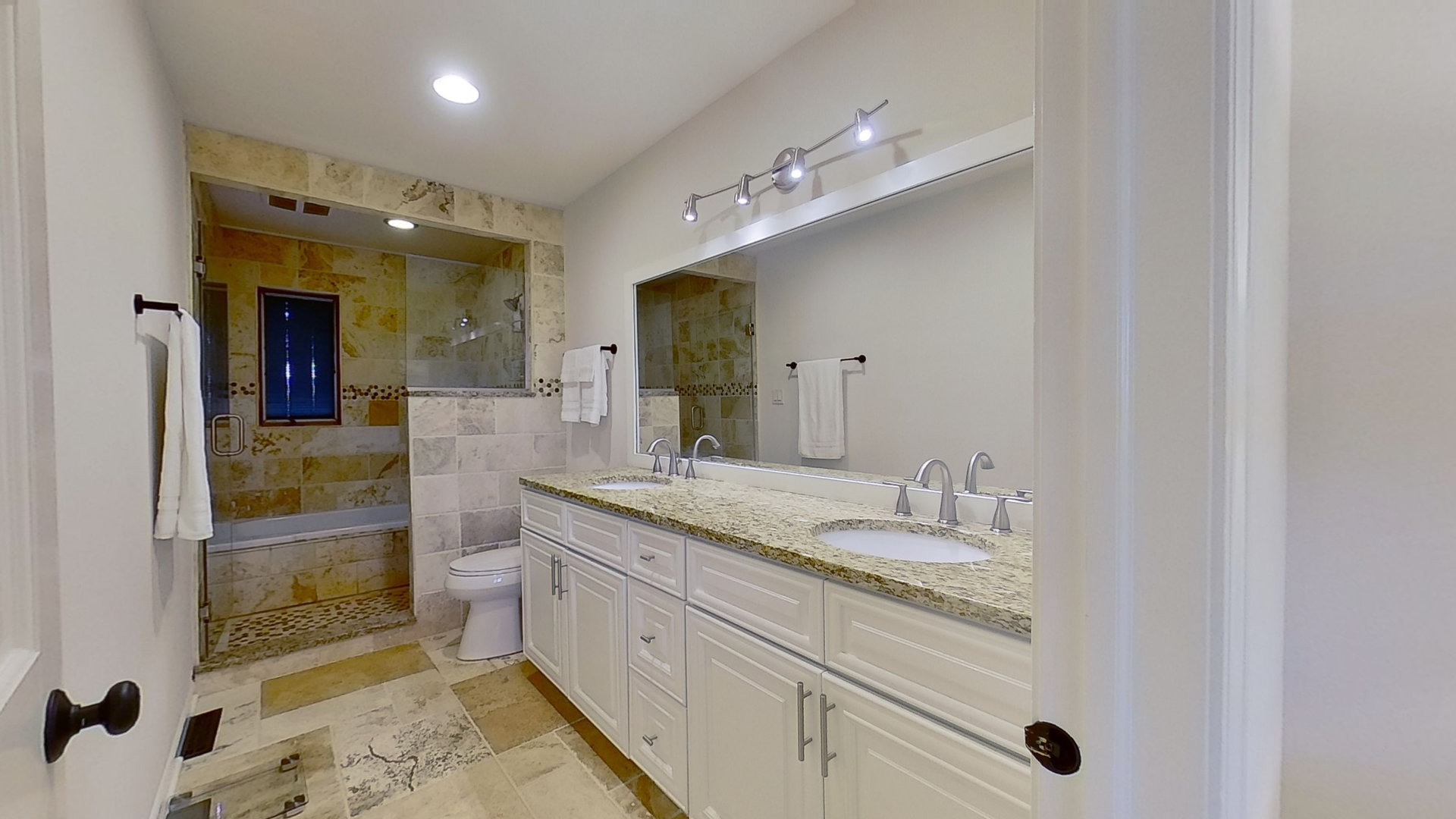 2N455 LaFox Road Elburn, IL 60119 - Photo 30 of 60 a bathroom with a granite countertop sink a mirror and shower