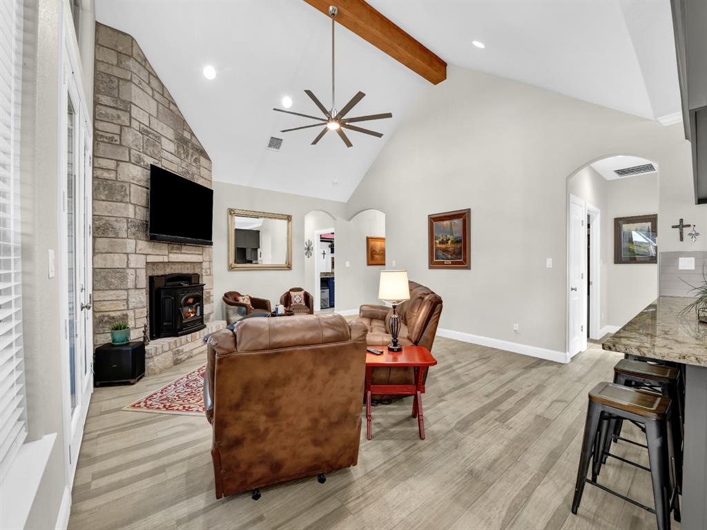 5418 Wedgefield Road Granbury, TX 76049 - Photo 8 of 40 Living Room with Beam, Fireplace