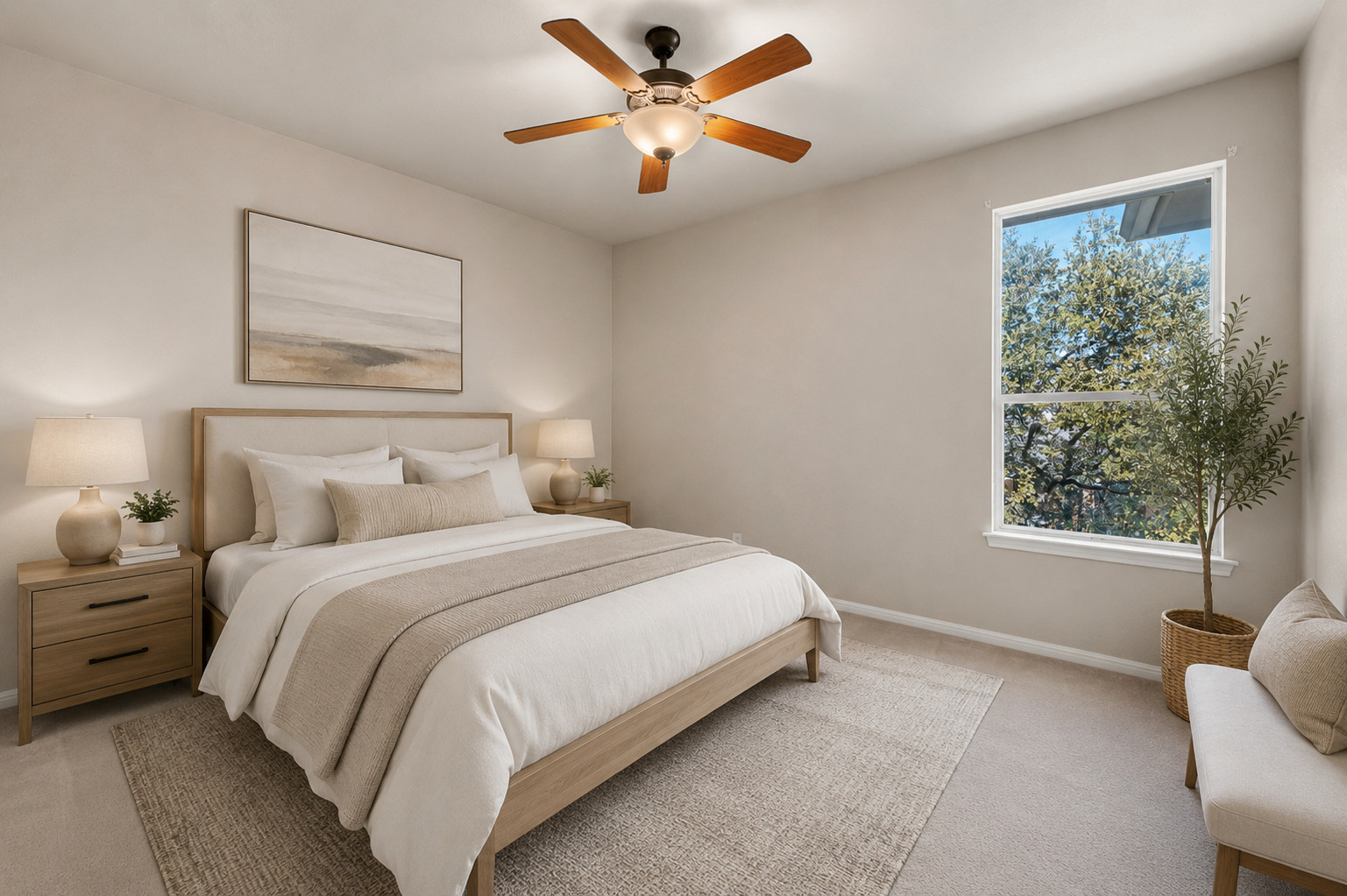 3903 Remington Road Cedar Park, TX 78613 - Photo 16 of 29 A well-lit bedroom features plush carpeting and a large window overlooking lush trees.