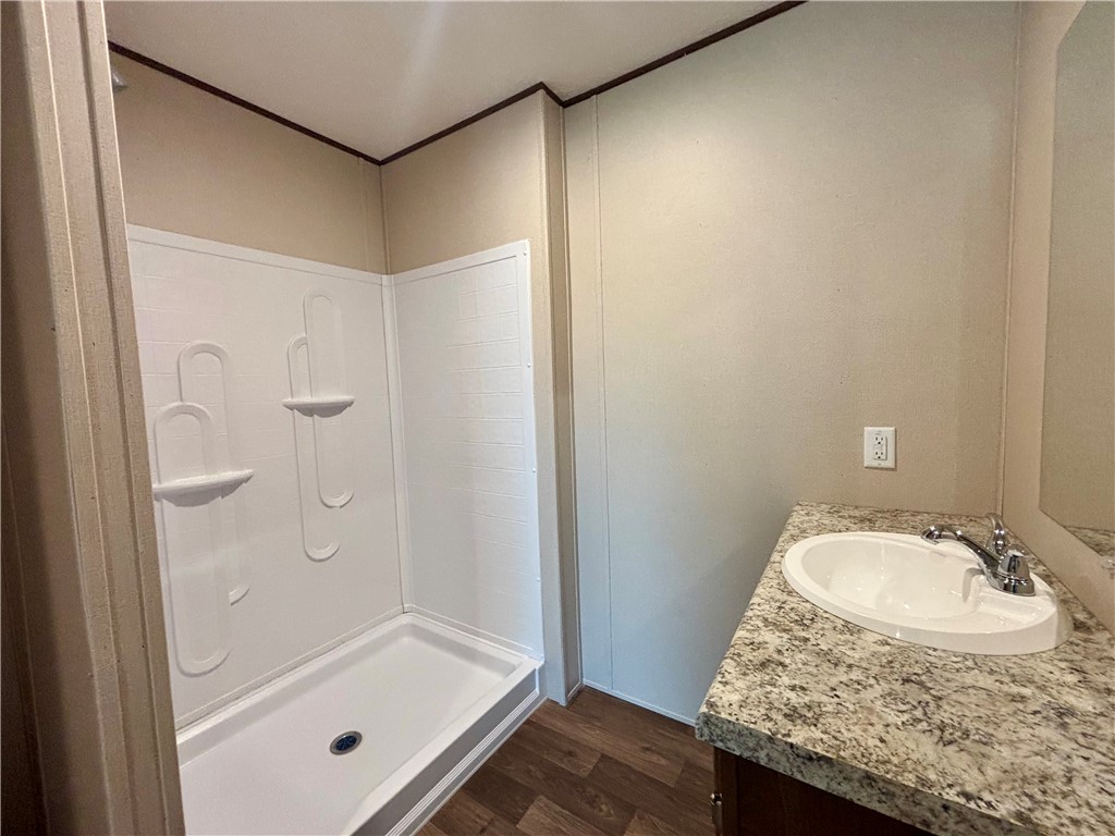 703 Double Springs Road Townville, SC 29689 - Photo 15 of 22 This bright bathroom features a spacious shower and a vanity with ample counter space.