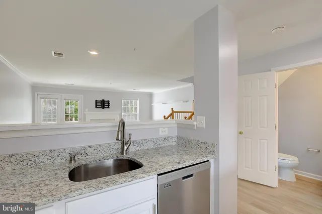 a kitchen with a sink and a toilet