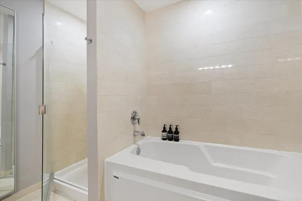 a bathroom with a bathtub
