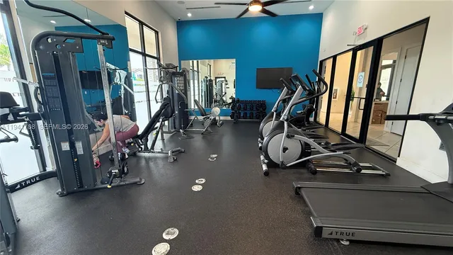 a room with gym equipment