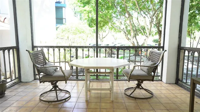 a view of a chairs and table in patio