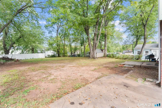 a view of a yard with a tree