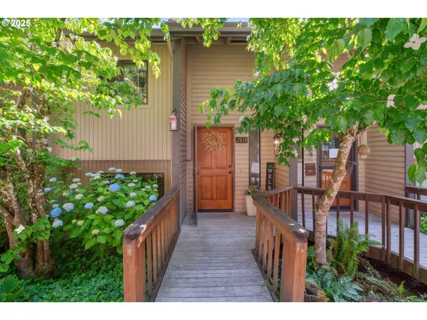 a view of a backyard with plants