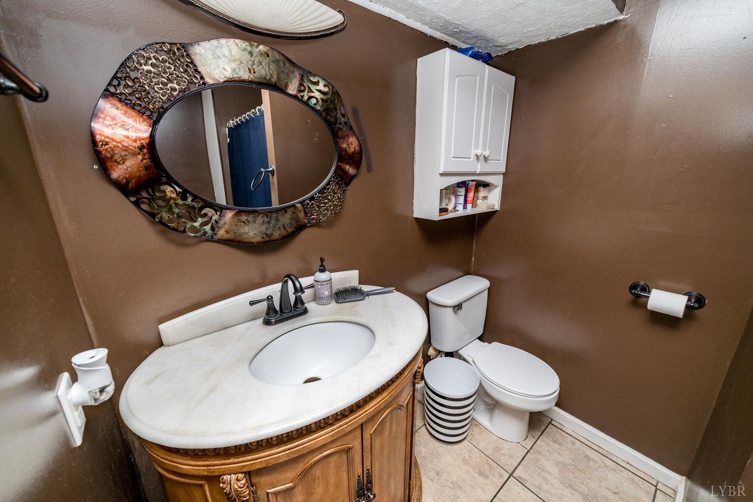 360 Theta Mill Road Gladys, VA 24554 - Photo 14 of 30 a bathroom with a toilet a sink and mirror