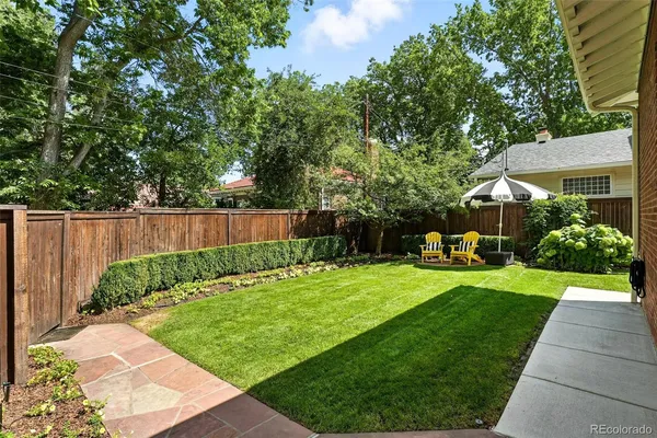 a view of a backyard with plants and a garden