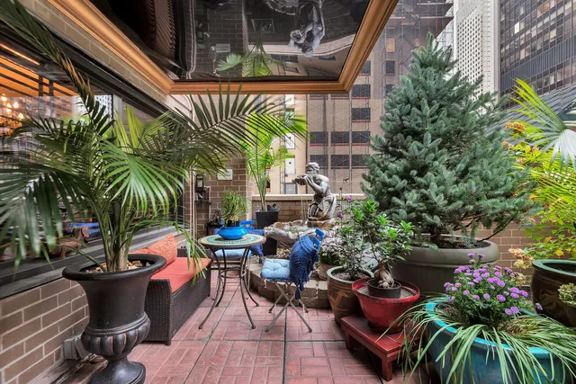 a view of outdoor space filled with furniture and garden