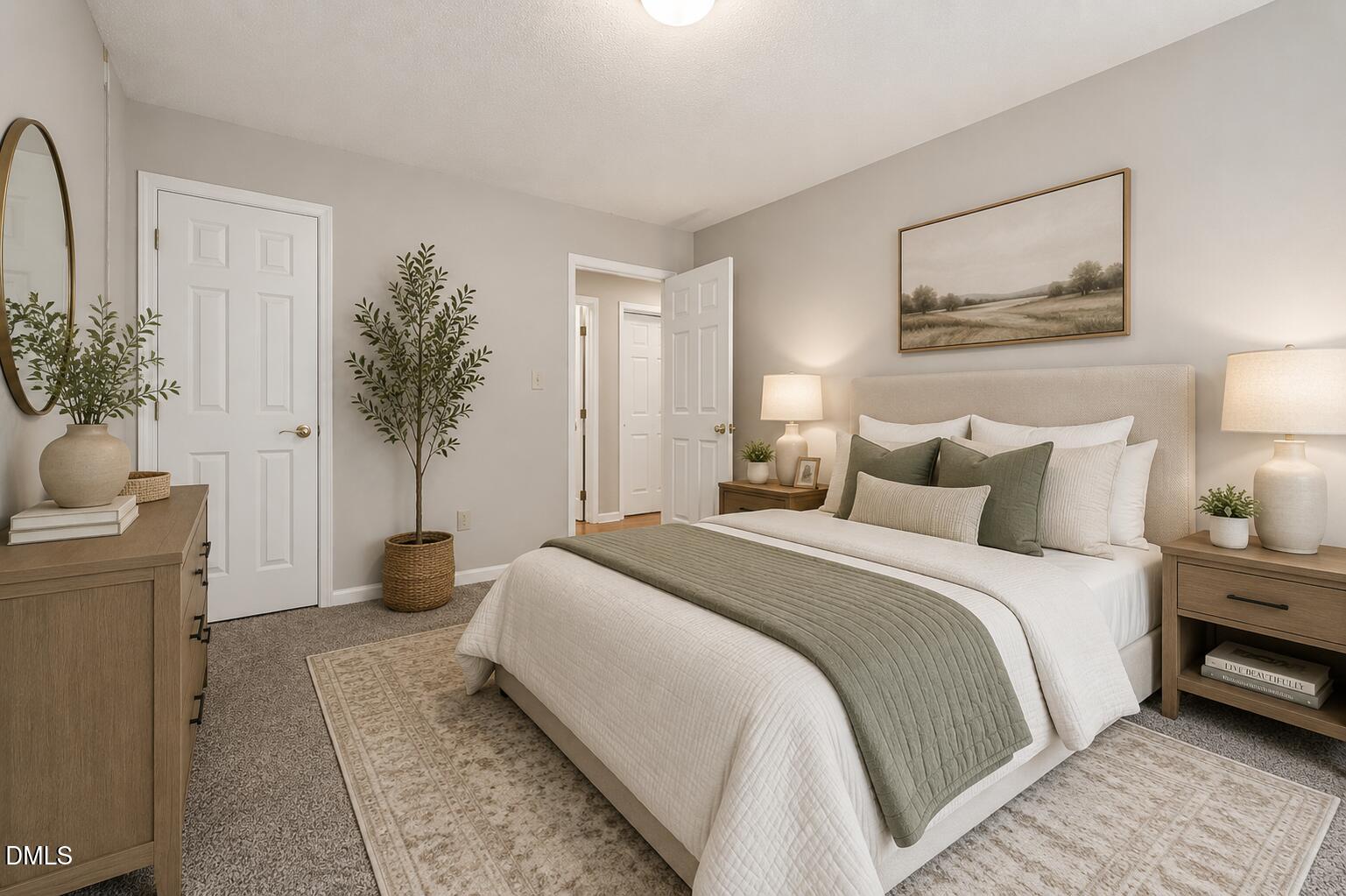 2800 West Jameson Road Raleigh, NC 27604 - Photo 5 of 28 a spacious bedroom with a bed and a potted plant