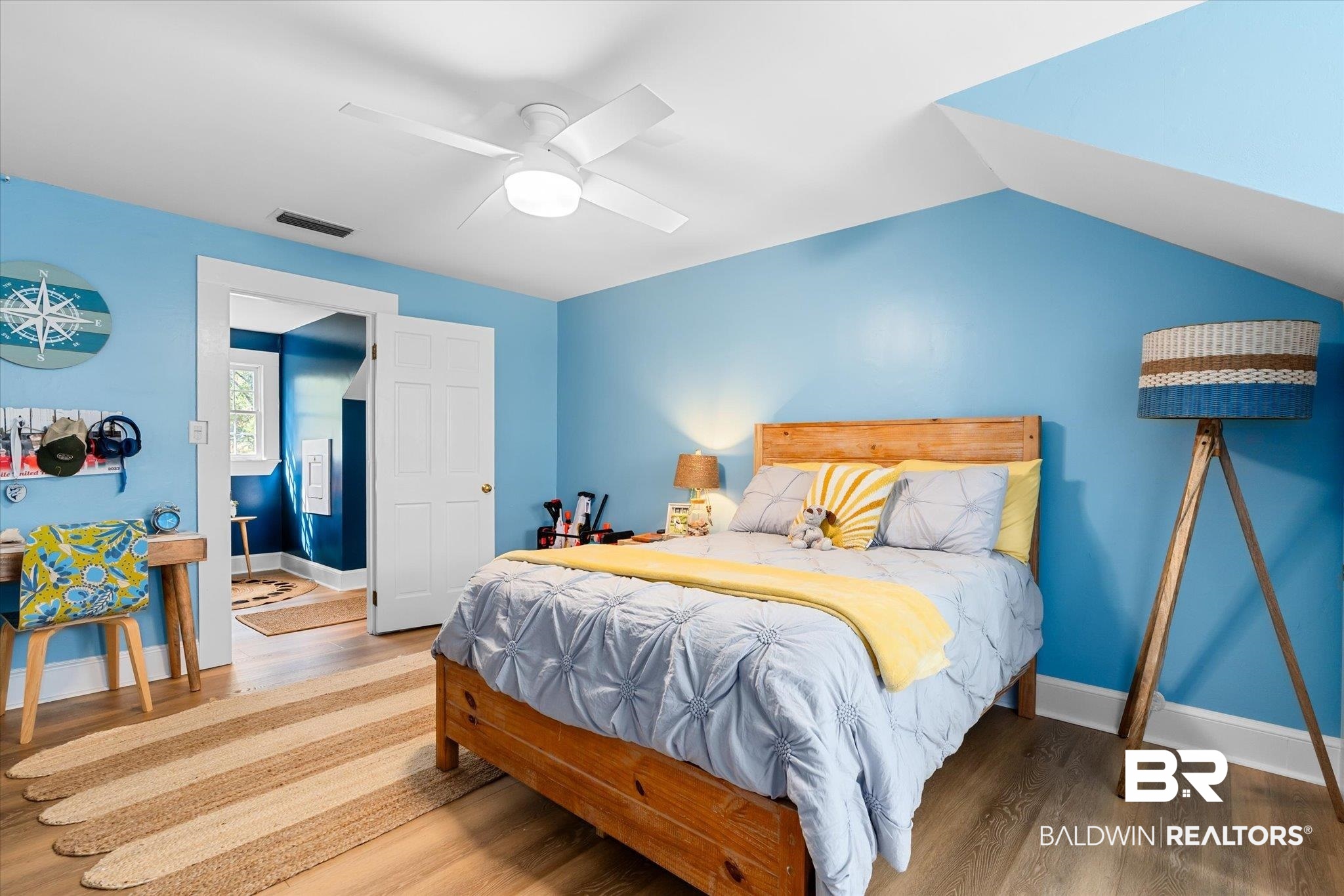 1210 Government Street Mobile, AL 36604 - Photo 21 of 37 Bedroom featuring hardwood / wood-style flooring, vaulted ceiling, and ceiling fan