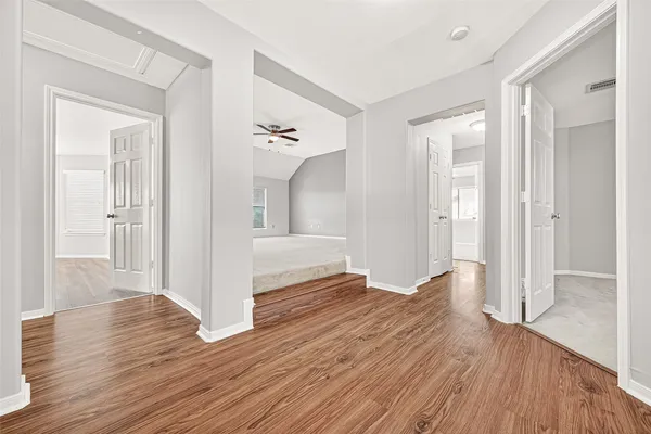 a view of livingroom with wooden floor
