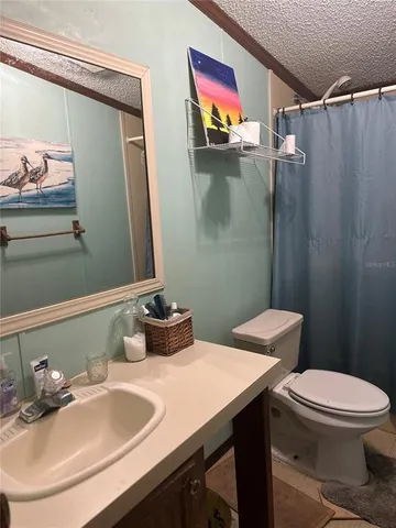 a bathroom with a sink a toilet and mirror