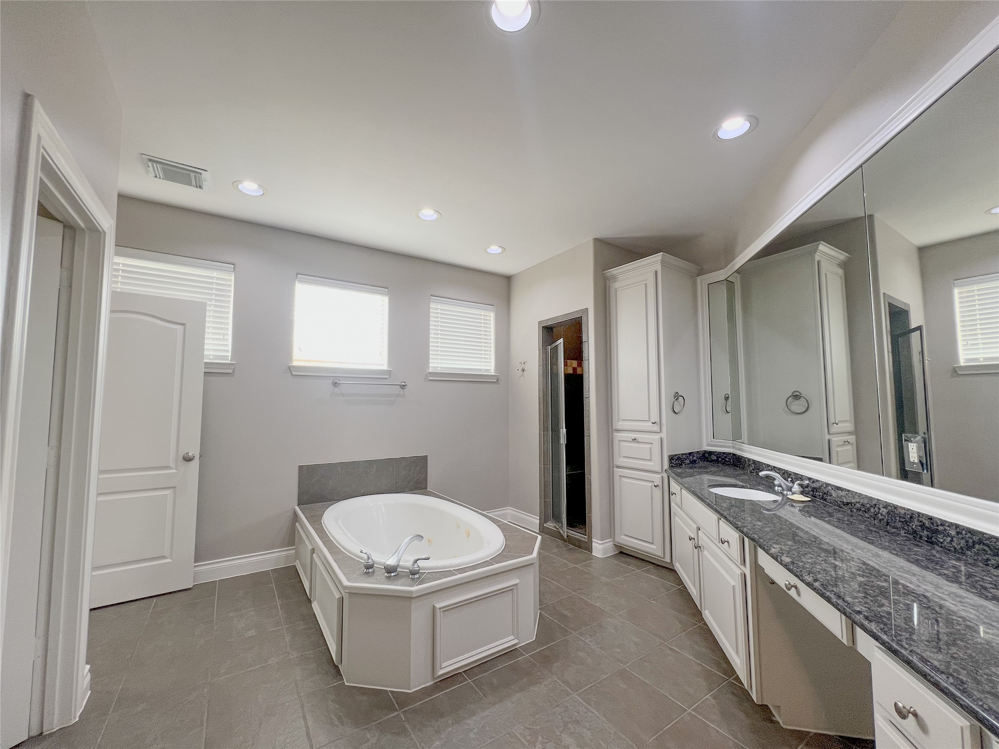 2201 Austin Street Houston, TX 77002 - Photo 9 of 25 a spacious bathroom with a granite countertop tub sink and mirror