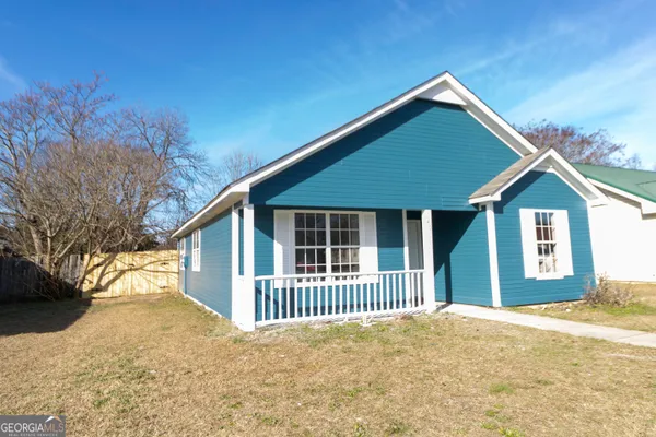 a porch with seating area