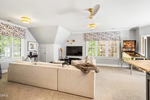 a view of a park with large trees