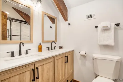 a bathroom with a sink a toilet and a mirror