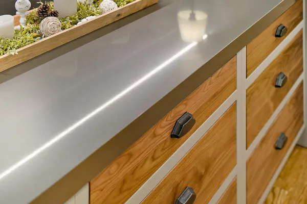 a close view of appliances and cabinets