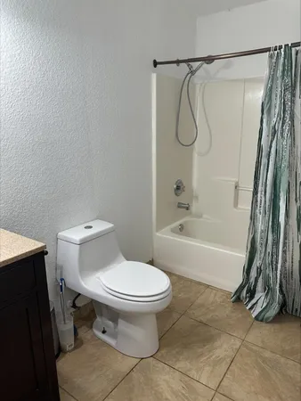 a bathroom with a toilet and a bathtub