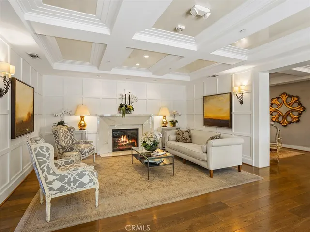 a view of a hallway with wooden shelves