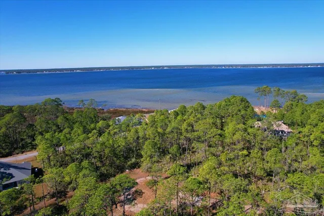 an aerial view of a houses with a yard