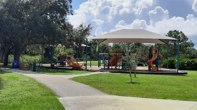 a view of a park with plants and trees