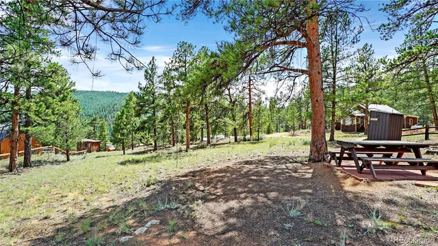 an aerial view of a house with a yard and a lake view