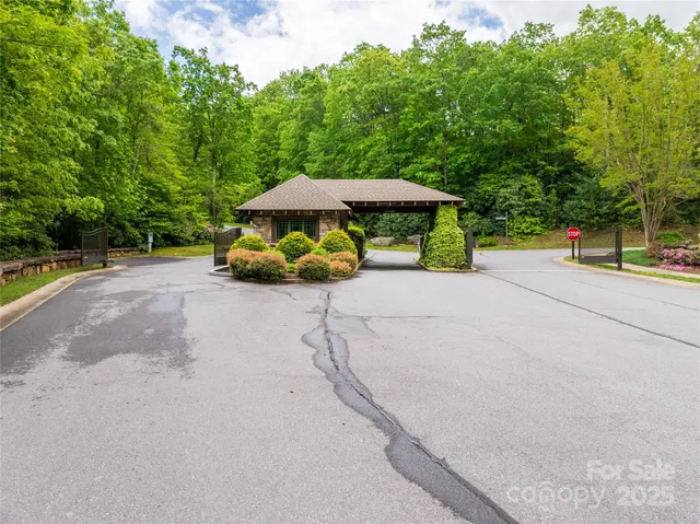 a view of a city with lush green forest