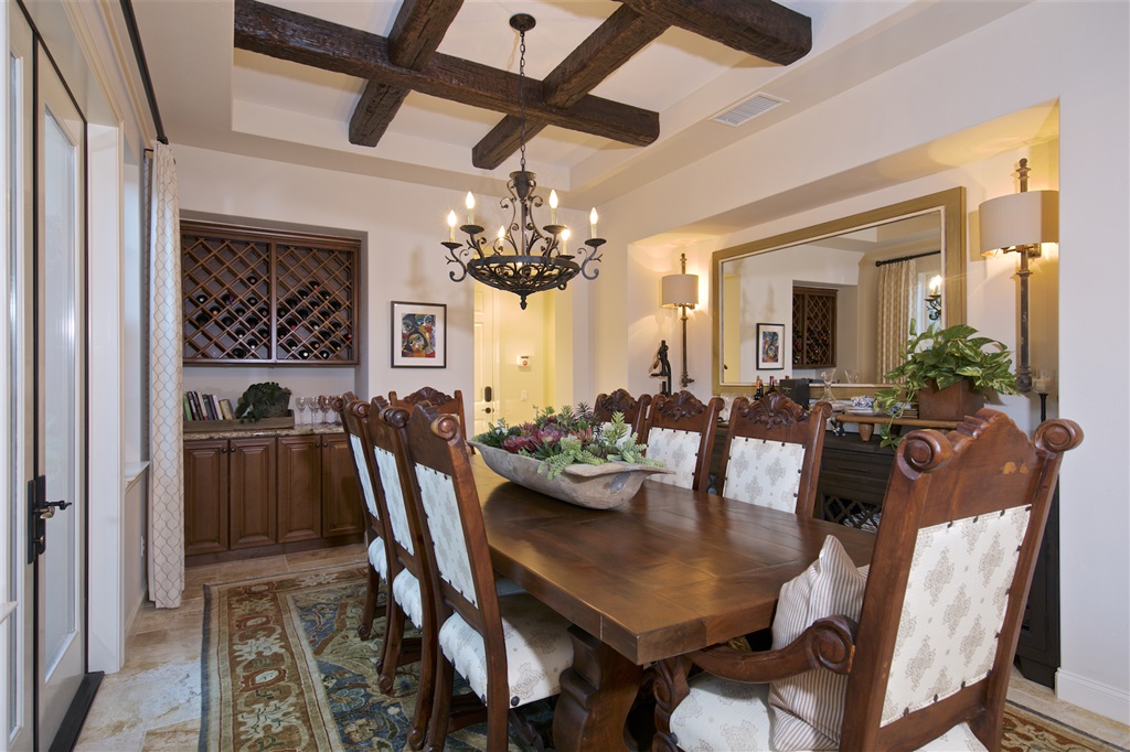 2436 Lapis Road Carlsbad, CA 92009 - Photo 6 of 25 Custom built in's, dramatic chandelier and box beam ceilings
