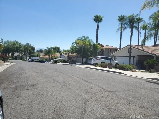 a front view of a house with palm trees