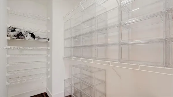 a close up view of a closet