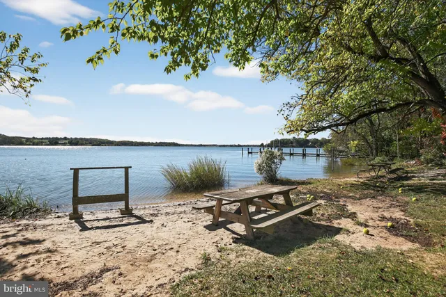 a view of a lake with a mountain in the back