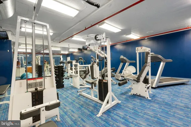 a view of a room with gym equipment
