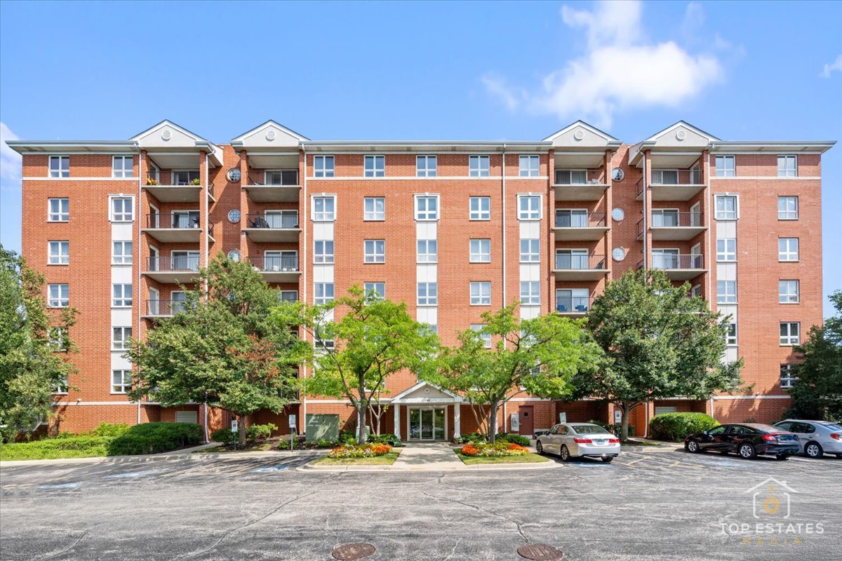 a front view of a building with street view