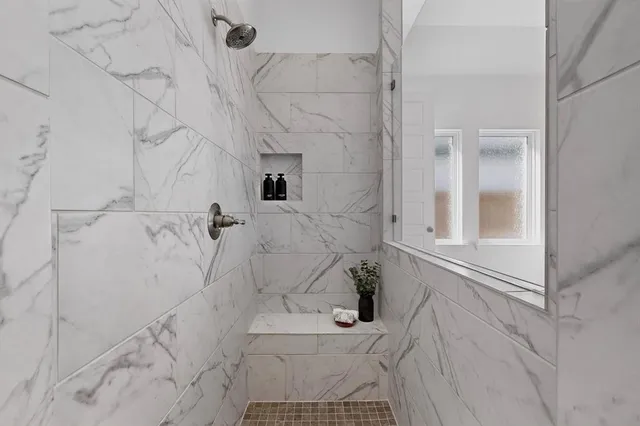 a bathroom with shower