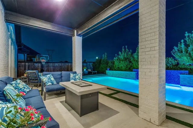 a building outdoor space with patio furniture