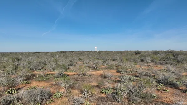 a view of a dry dry field with trees in the background