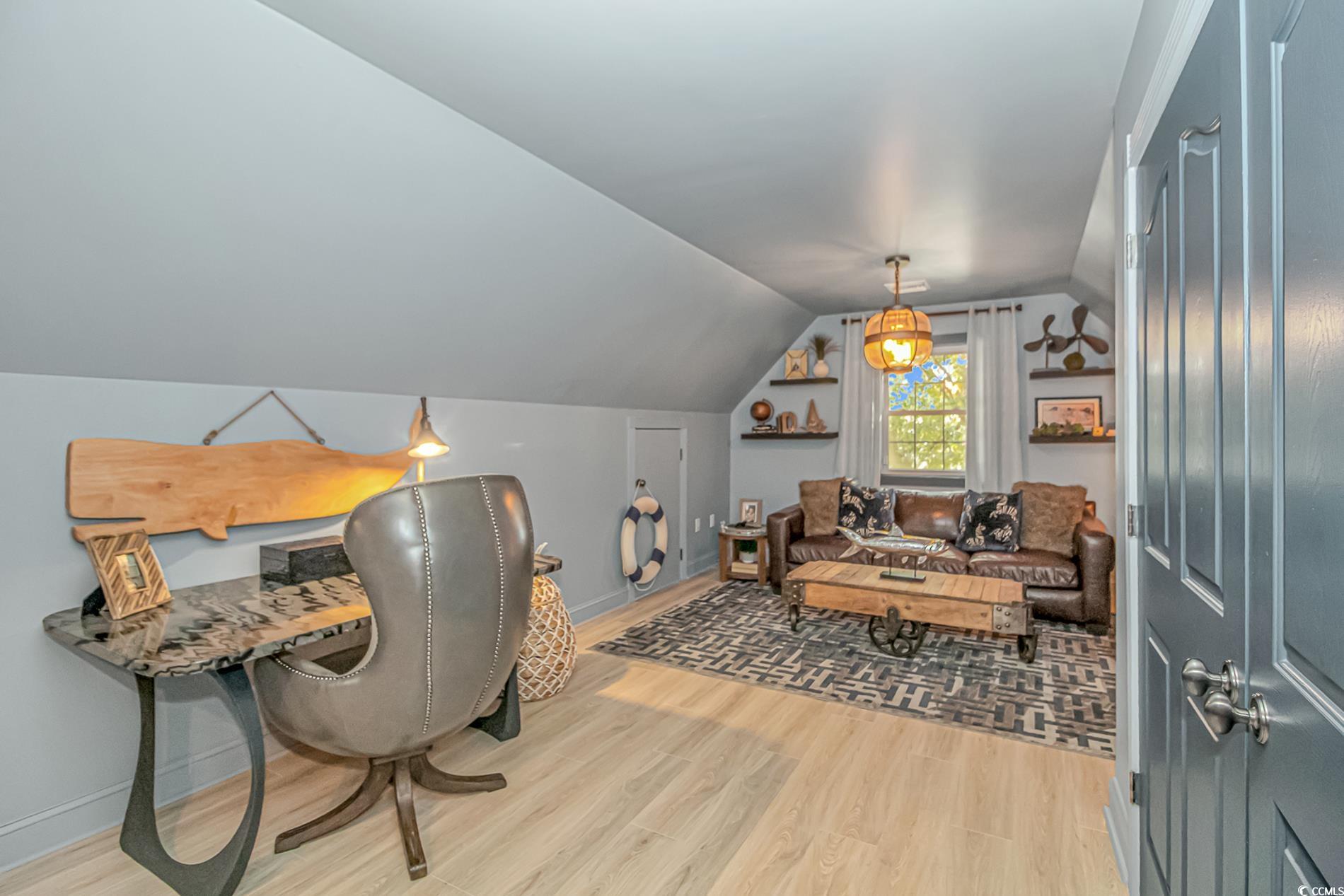 510 Rum Gully Road Murrells Inlet, SC 29576 - Photo 26 of 35 Home office with light wood-style floors, vaulted ceiling, and baseboards