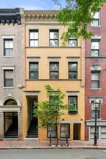 a front view of a house with plants