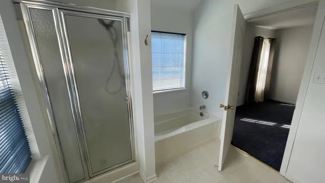a bathroom with a bathtub and a shower