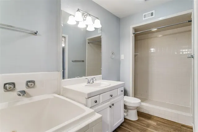 a bathroom with a tub sink toilet and a mirror