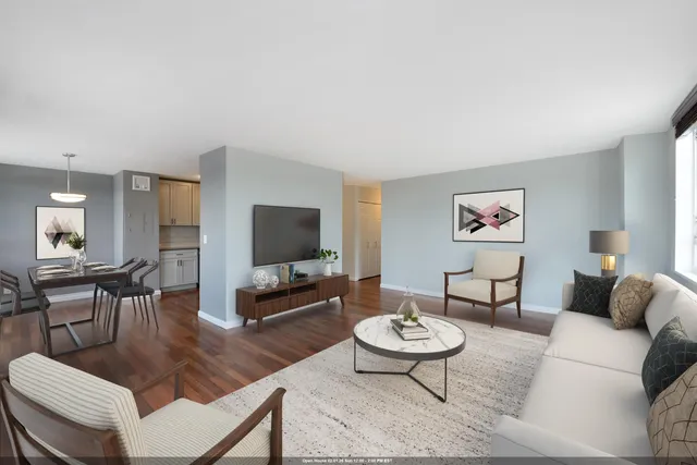 a living room with furniture a rug and a flat screen tv