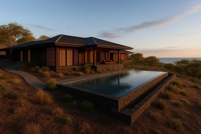 a view of house with roof deck and seating space