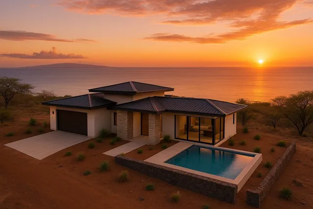 an outdoor space with furniture
