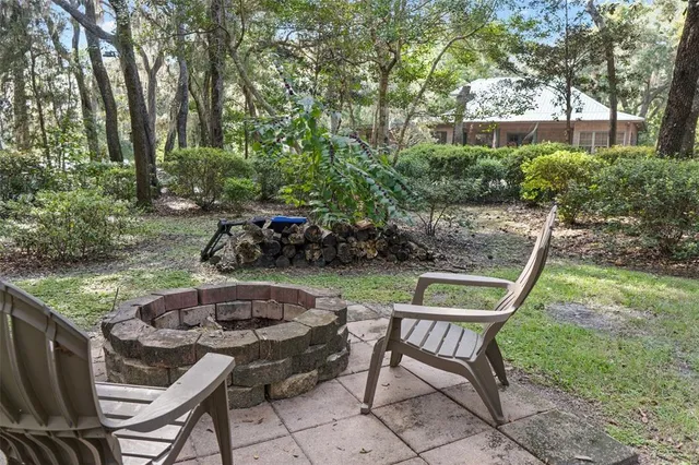 a lake view with a seating space