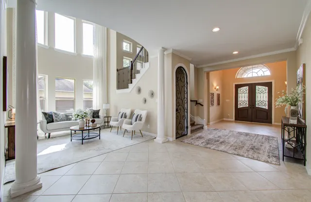 a living room with furniture