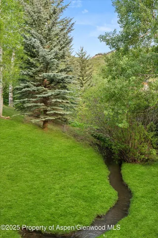 a view of a field with an ocean view