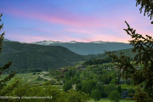 a view of a lush green hillside and a houses