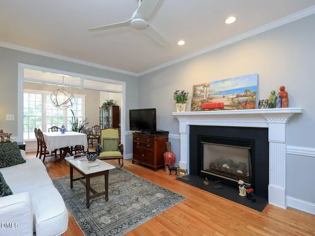 a living room with furniture a rug and a fireplace