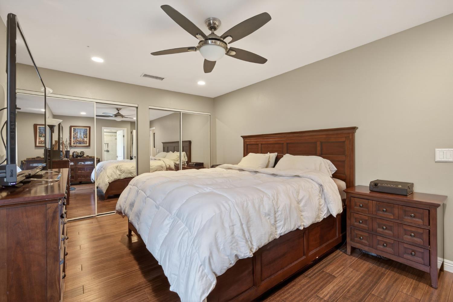 98 Mountain View Street Oak View, CA 93022 - Photo 12 of 42 a bedroom with a bed and ceiling fan